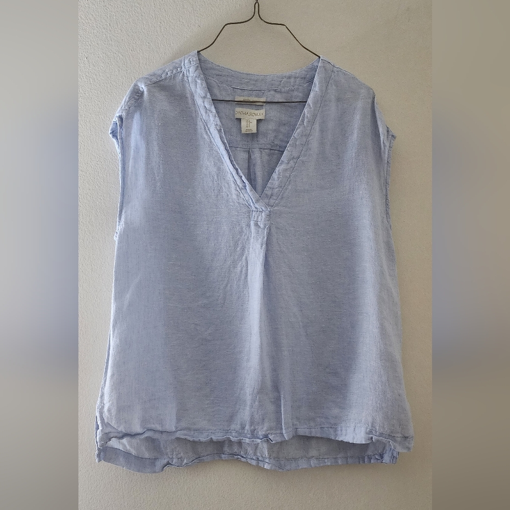 Cynthia Rowley Blue Sleeveless Blouse with Mandarin Collar